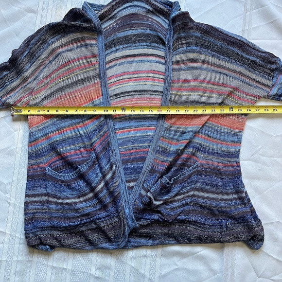 Billabong Boho Blue Orange Open Front Lightweight Sweater Knit Cardigan Large - Picture 4 of 8